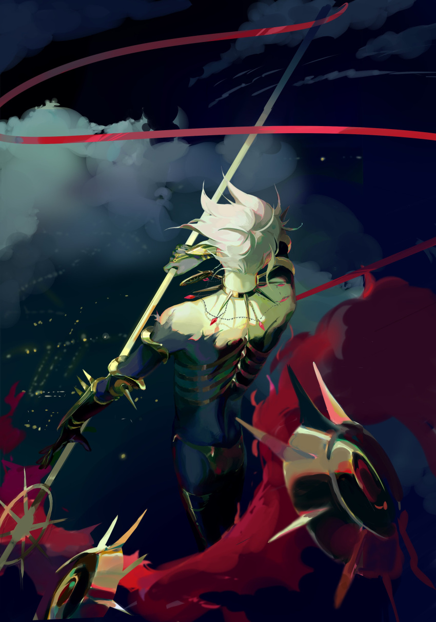 absurdres, ass, back, bodysuit, city_lights, clouds, collar, fate/apocrypha