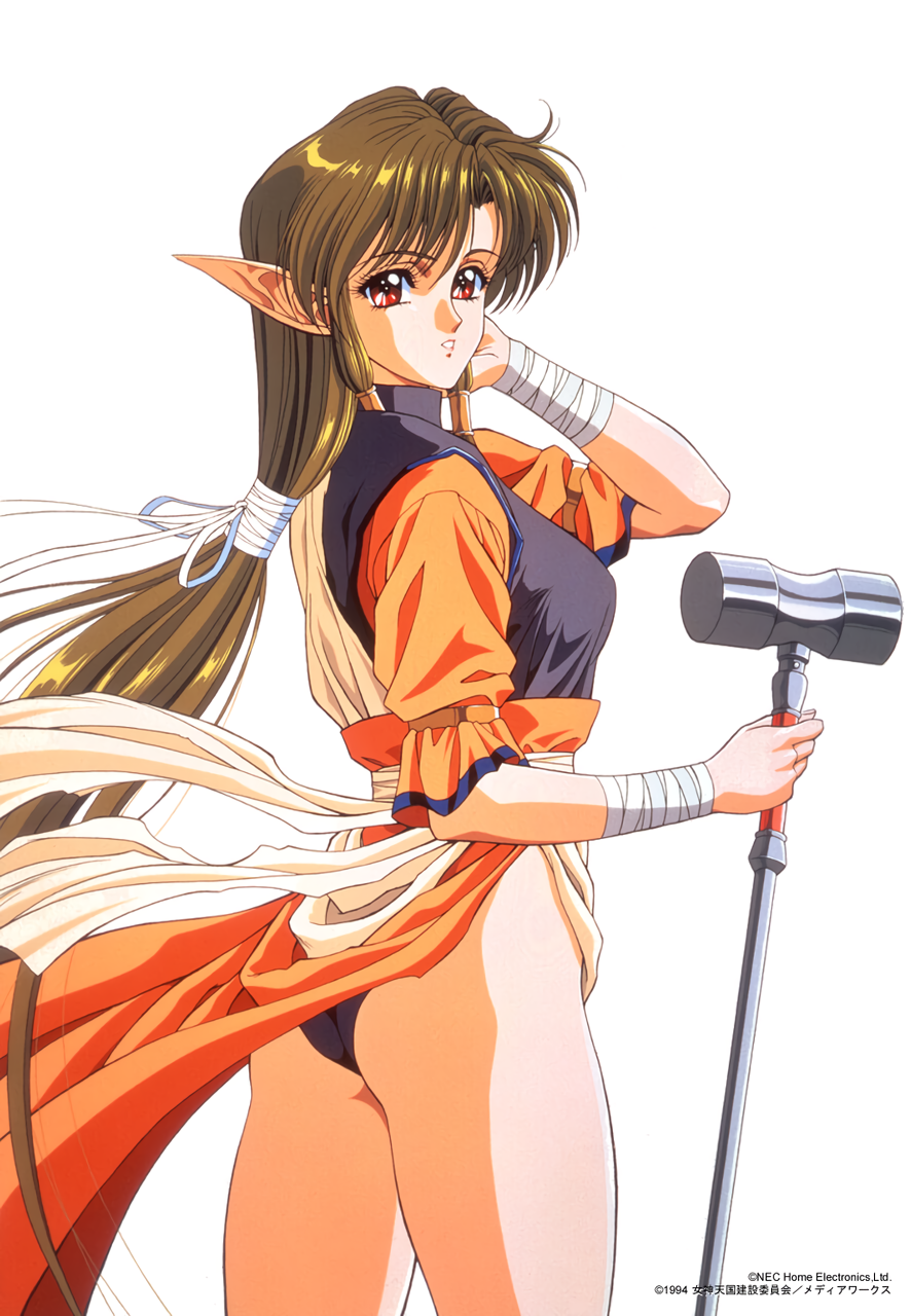 1990s_(style), 1994, 1girl, anjela, bandages, brown_hair, company_name, copyright