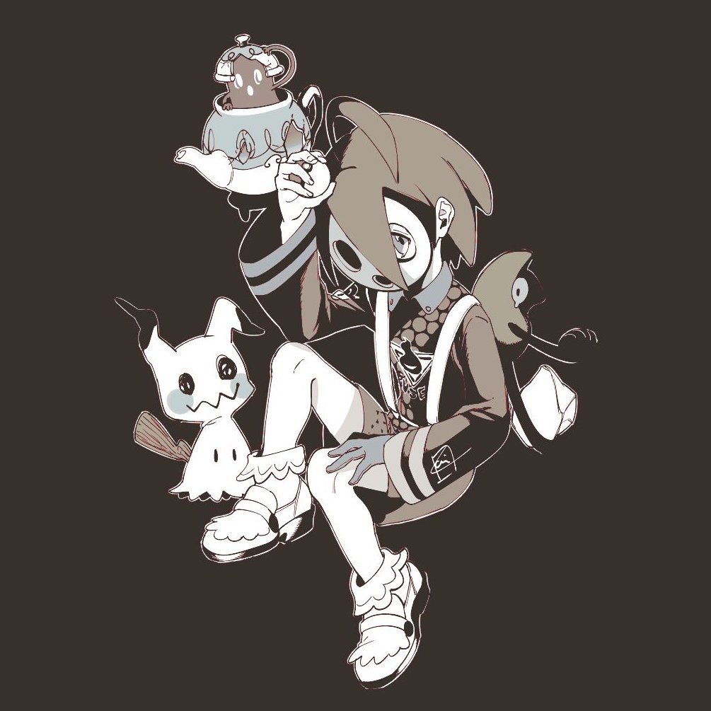 1boy, ahoge, allister_(pokemon), collared_shirt, commentary, galarian_form, galarian_yamask, gen_7_pokemon