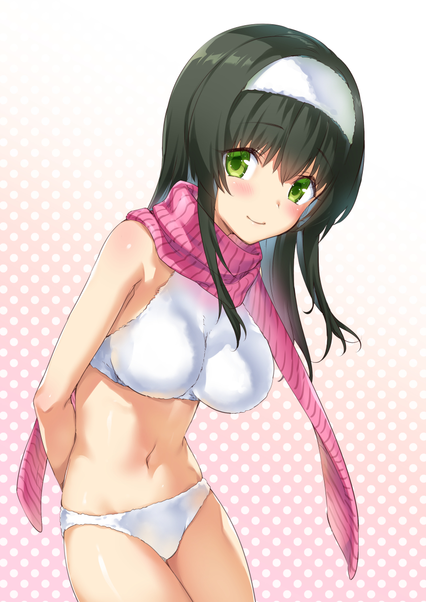 1girl, arms_behind_back, bangs, bikini, blush, breasts, chunithm, eyebrows_visible_through_hair