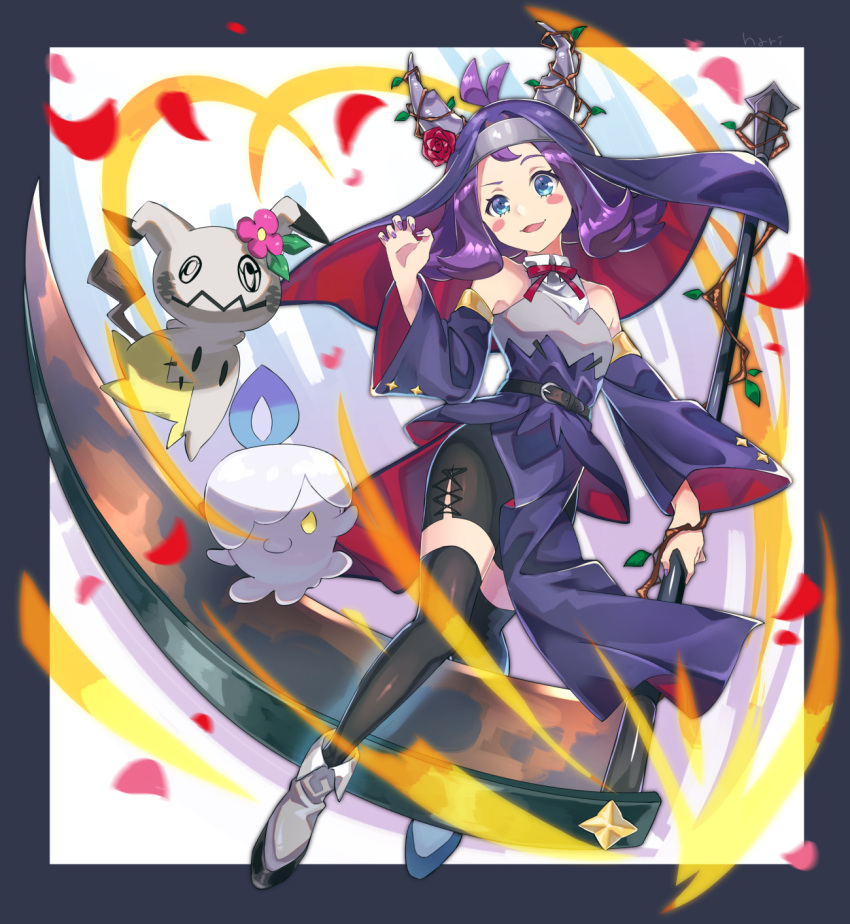 1girl, acerola_(pokemon), alternate_color, antenna_hair, bangs, bare_shoulders, belt, black_legwear