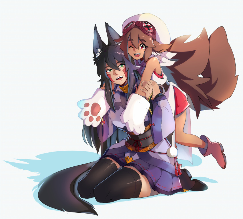 :d, animal_ear_fluff, animal_ears, ankle_boots, apron, azuumori, black_hair, black_legwear