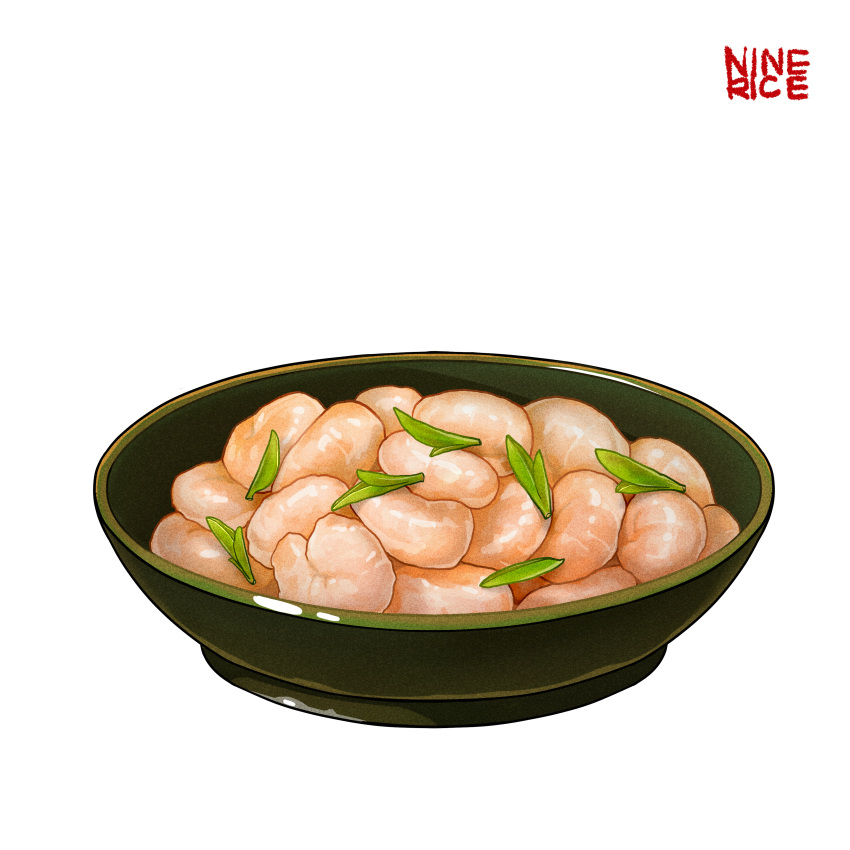 absurdres, bowl, english_text, food, food_focus, highres, jiumudao, leaf