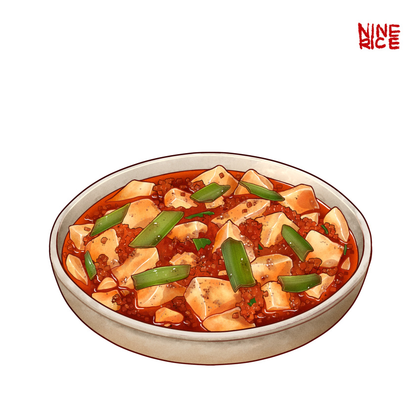 bowl, english_text, food, food_focus, highres, jiumudao, mapo_doufu, no_humans