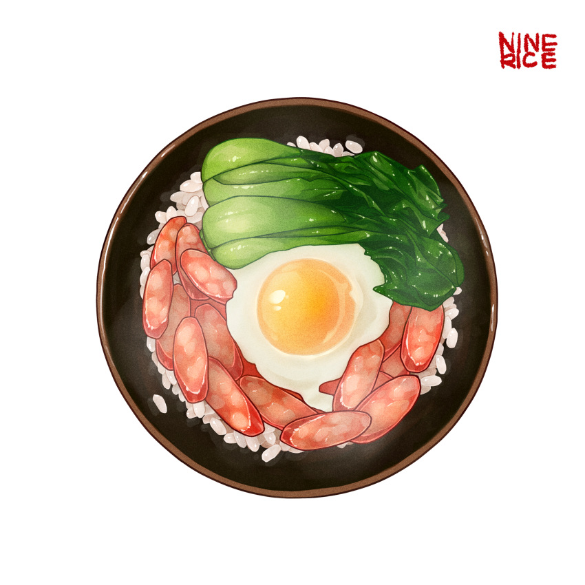 bowl, egg, food, food_focus, highres, jiumudao, leaf, meat
