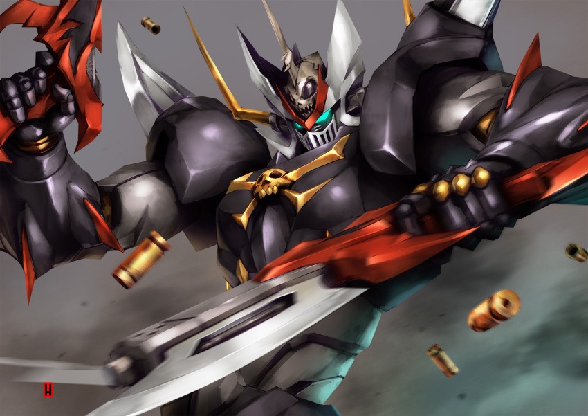 blue_eyes, bullet, clenched_hand, dual_wielding, glowing, glowing_eyes, gun, harymachinegun