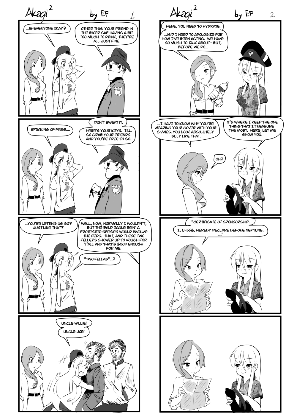 3girls, azur_lane, baseball_cap, bismarck_(azur_lane), casual, enterprise_(azur_lane), ethan_forsythe, greyscale