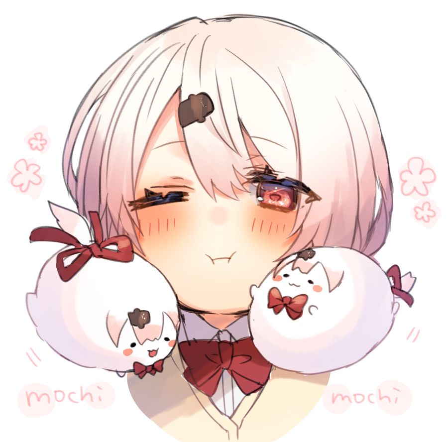 1girl, :3, :d, ;i, bangs, blush, blush_stickers, bow