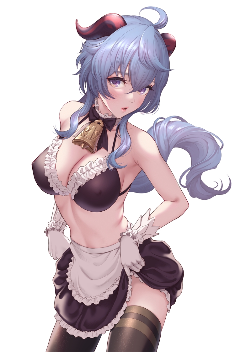 1girl, ahoge, alternate_costume, bare_shoulders, bell, bikini, black_bikini, black_legwear
