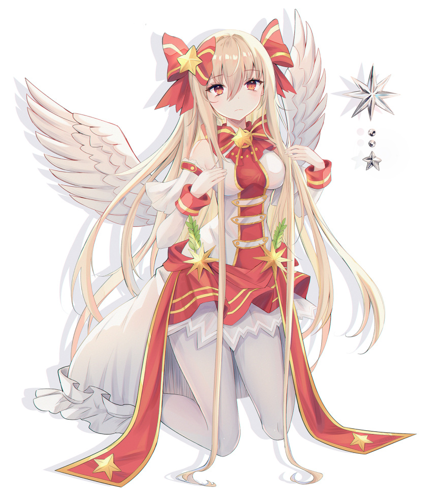 1girl, bangs, blonde_hair, bow, breasts, character_request, closed_mouth, detached_sleeves
