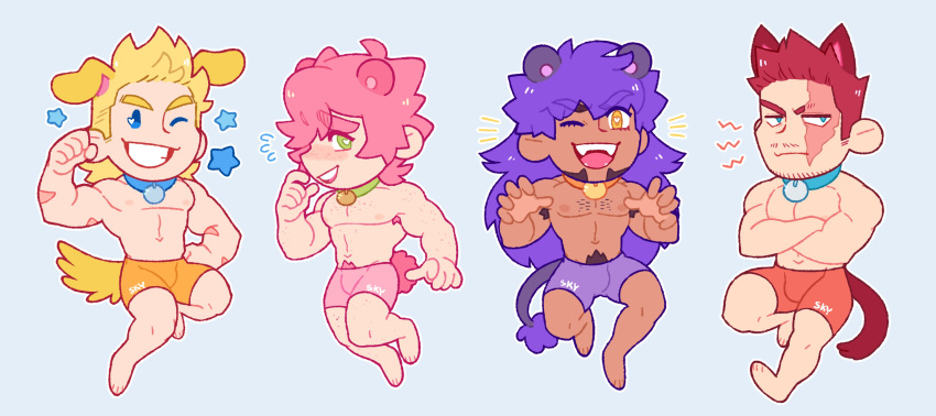 4boys, absurdres, animal_ears, biceps, blonde_hair, blue_eyes, boku_no_hero_academia, boxers