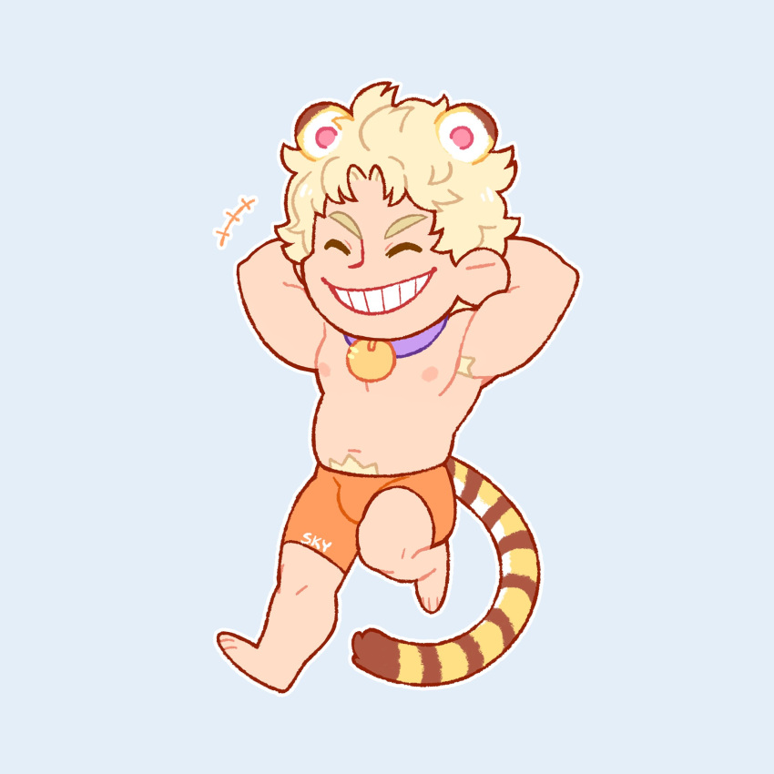 1boy, animal_ears, armpits, arms_behind_head, belly, boku_no_hero_academia, boxers, bulge