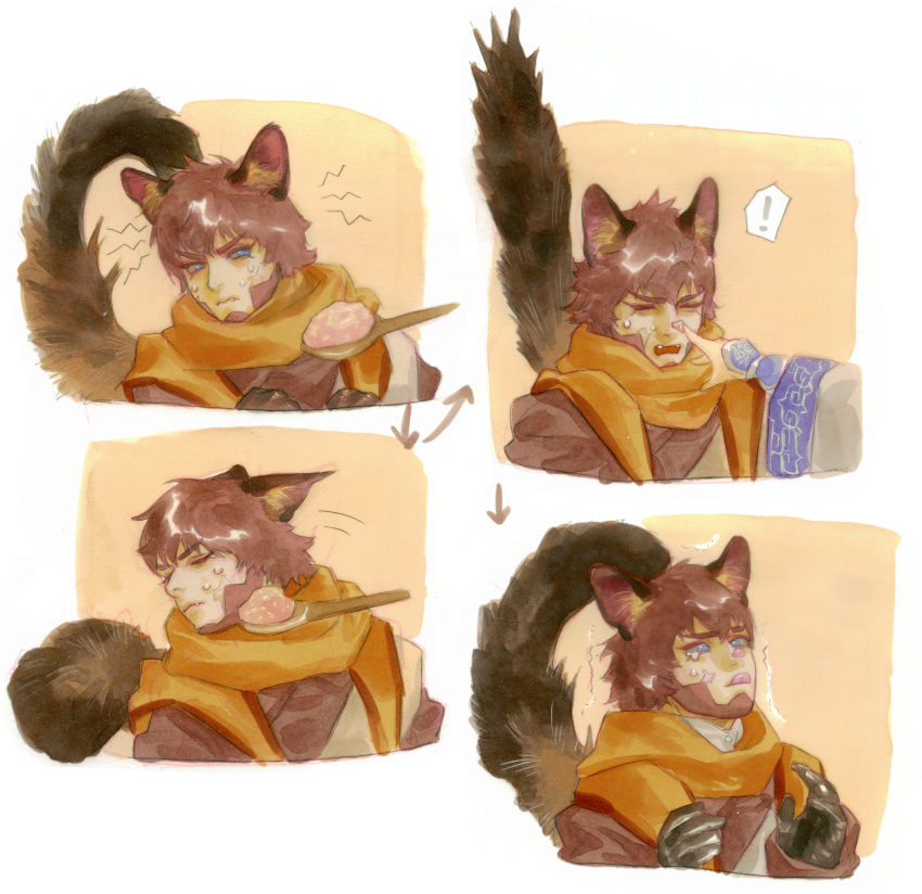 1boy, absurdres, ainu_clothes, animal_ears, asirpa, beard, blue_eyes, blush