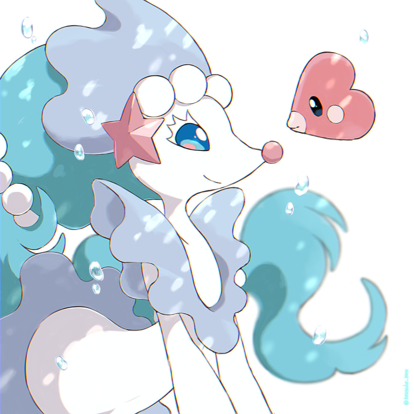 1girl, black_eyes, blank_eyes, blue_eyes, blue_hair, blush_stickers, bubble, chromatic_aberration