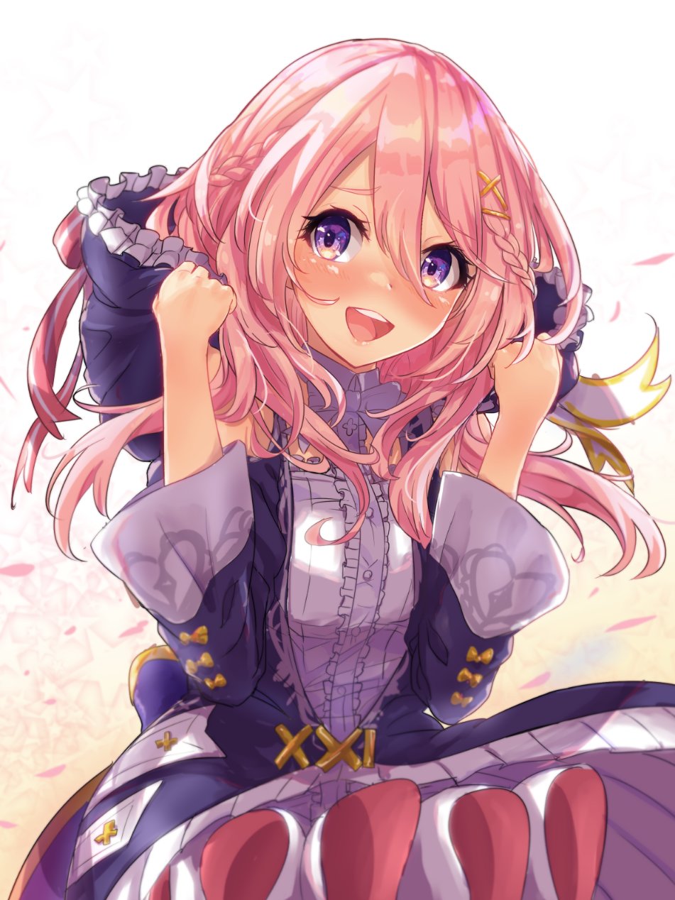 1girl, blue_cardigan, bow, cardigan, fensi, flower, hair_bow, hair_ornament