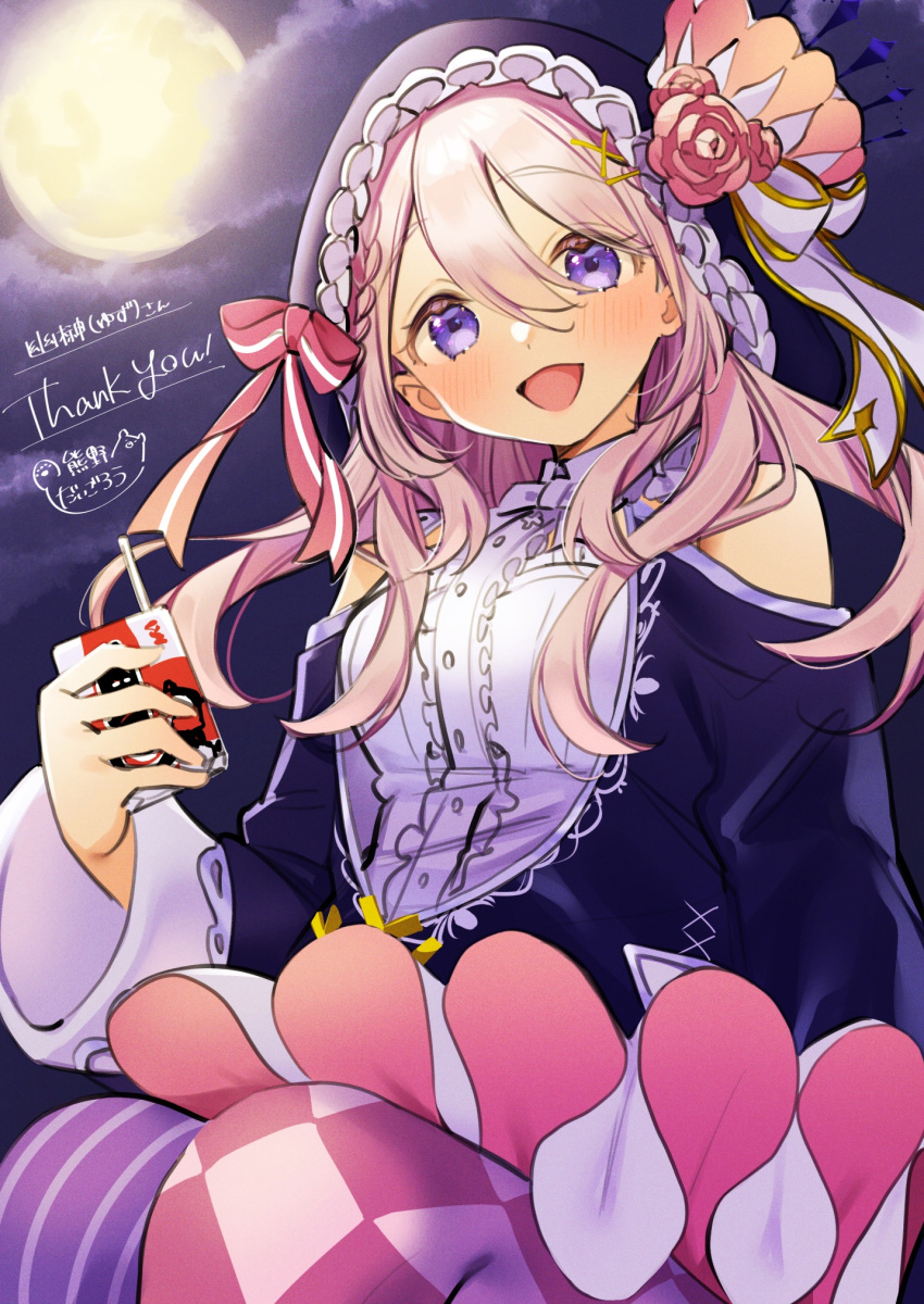 1girl, blue_cardigan, blue_eyes, bow, cardigan, commission, fensi, flower