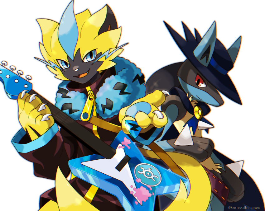 2boys, :3, animal_ears, artist_name, black_fur, blue_eyes, blue_fur, blue_headwear
