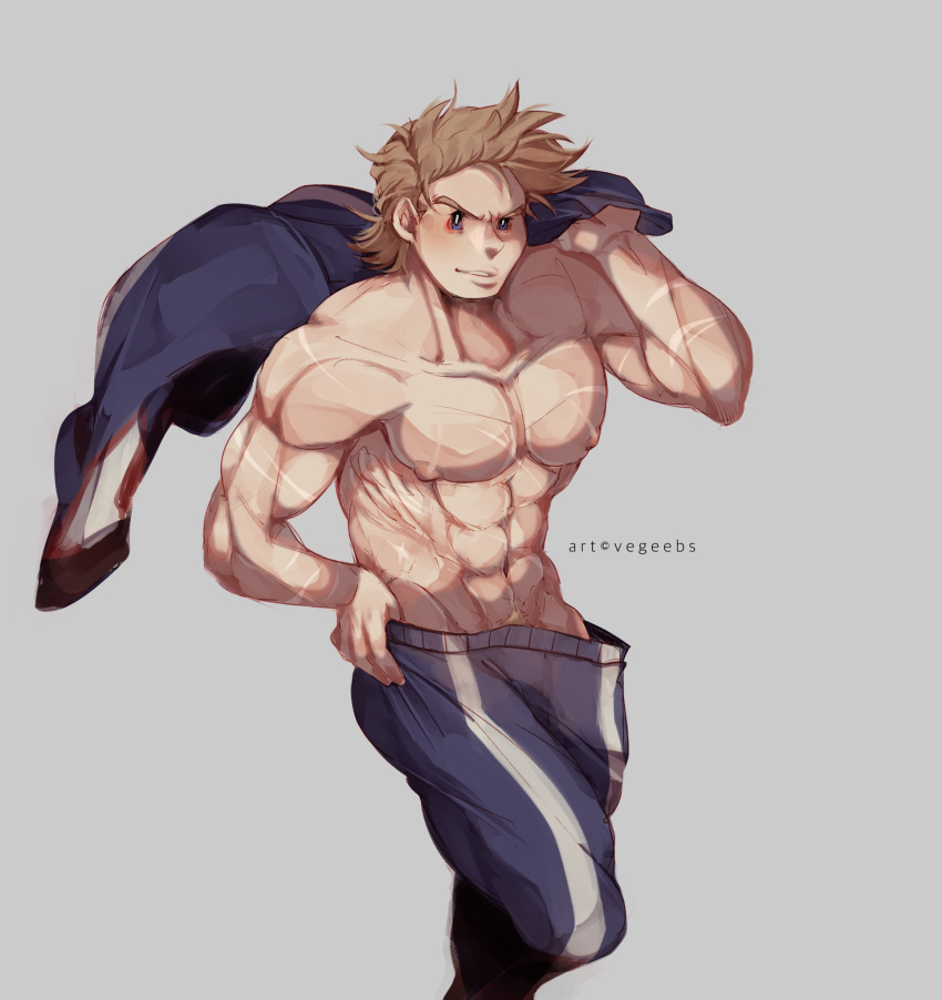 1boy, abs, addy_(@vegeebs), blonde_hair, blue_eyes, blue_pants, boku_no_hero_academia, cropped_legs