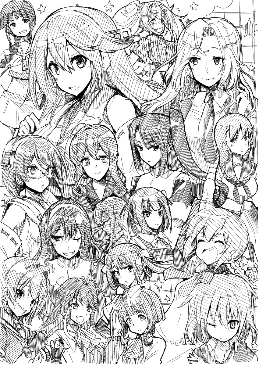 absurdres, ahoge, arm_up, asagumo_(kantai_collection), ashigara_(kantai_collection), bandaged_arm, bandages, bangs