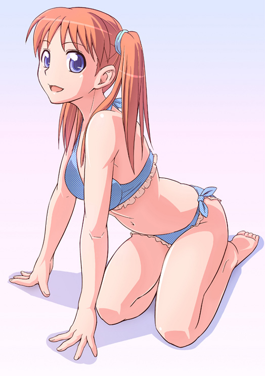 bikini, blue_eyes, brown_hair, e20, kaleido_star, mia_guillem, swimsuit, twintails