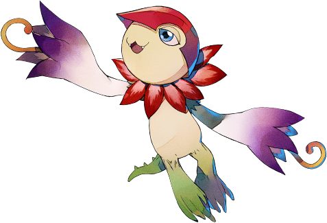 :3, airborne, blue_eyes, creature, digimon, digimon_survive, fangs, floramon