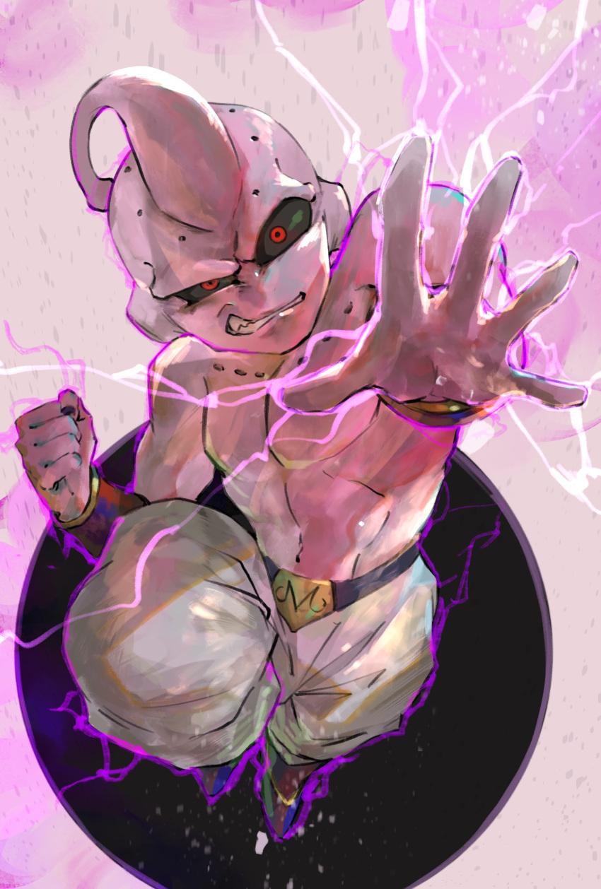 1boy, absurdres, belt, black_nails, black_sclera, clenched_hand, clenched_teeth, colored_sclera