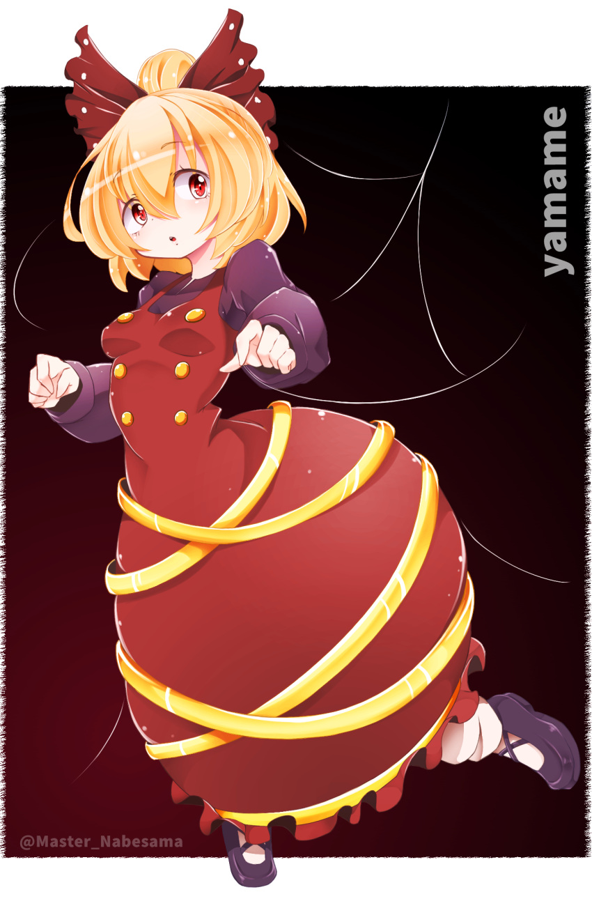 1girl, artist_name, bangs, black_blouse, black_footwear, blonde_hair, blouse, blush