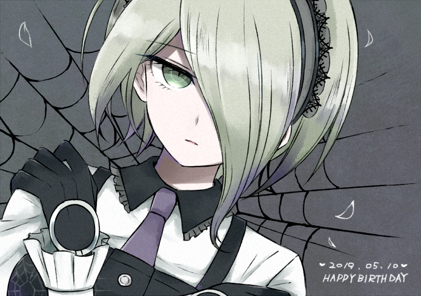 1girl, 8takenokonosato8, bangs, black_gloves, blonde_hair, blush, closed_mouth, collared_shirt