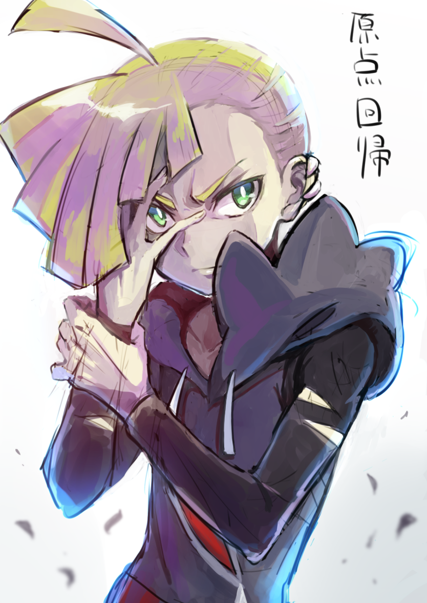 1boy, ahoge, black_hoodie, blonde_hair, closed_mouth, collarbone, commentary_request, ear_piercing
