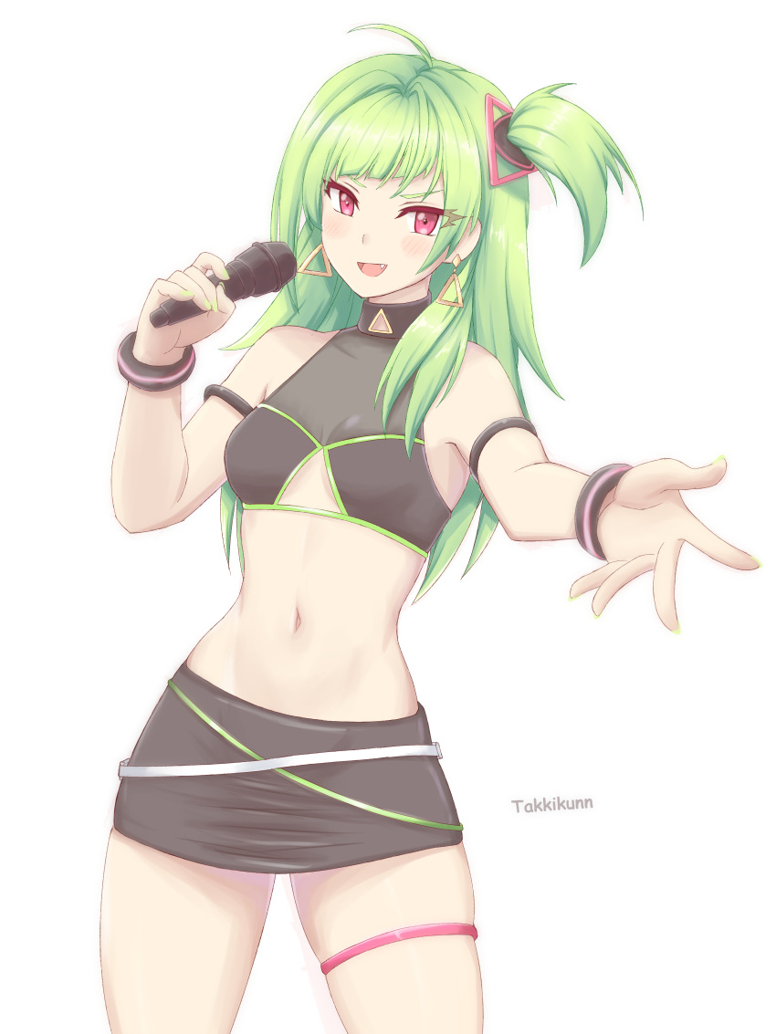 1girl, absurdres, alternate_hairstyle, black_skirt, breasts, clothing_cutout, delutaya, earrings