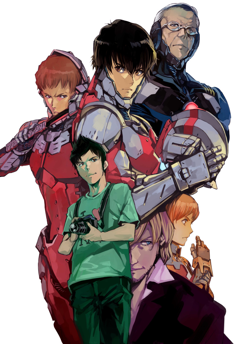 1girl, 5boys, absurdres, black_hair, blonde_hair, blue_eyes, brown_eyes, brown_hair