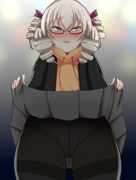 1girl, bangs, black_jacket, black_legwear, blonde_hair, blush, bow, commentary_request
