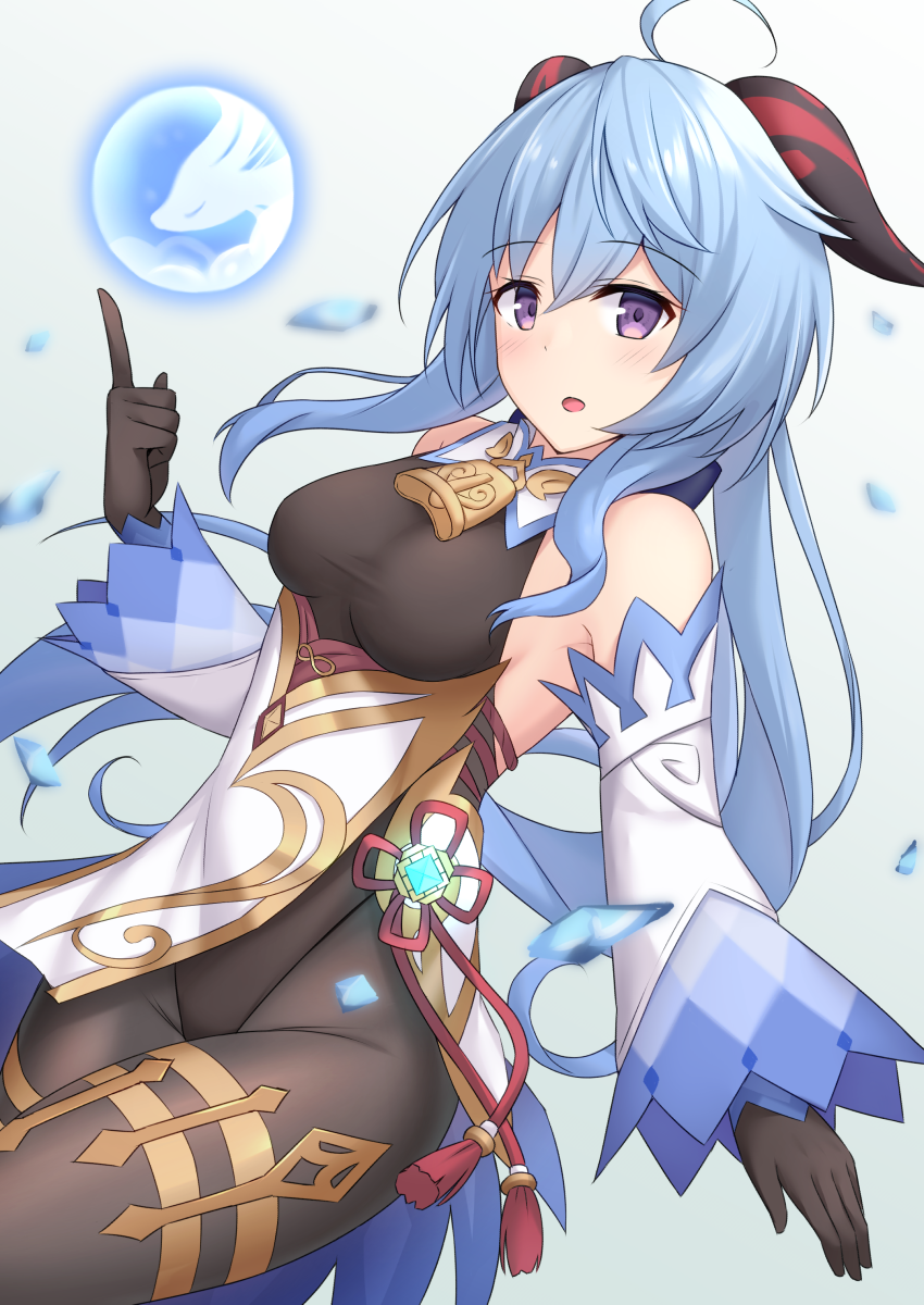 1girl, :d, ahoge, akahi242, bare_shoulders, bell, black_gloves, black_legwear