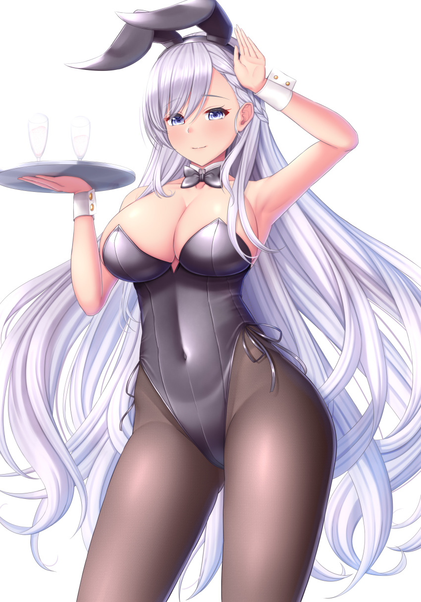 1girl, absurdres, alternate_costume, animal_ears, azur_lane, bare_shoulders, belfast_(azur_lane), black_hairband