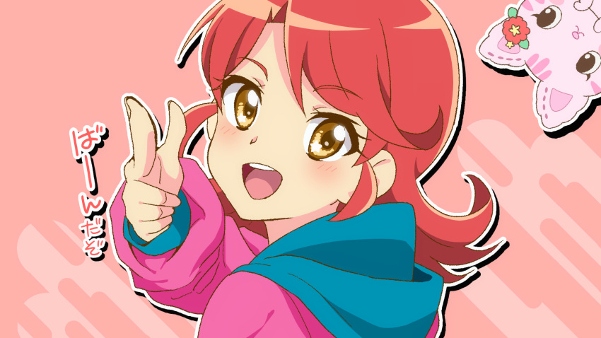 1girl, :d, anzai_tokiwa, aqua_hoodie, bang, blush, brown_eyes, close-up