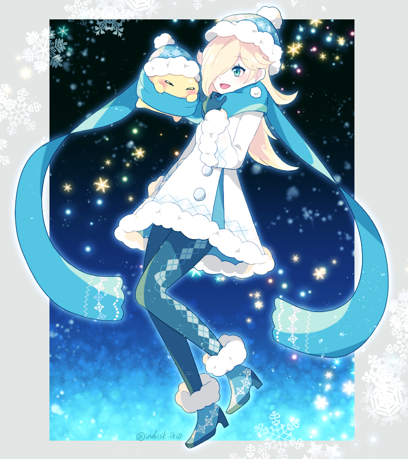 1girl, alternate_costume, argyle, argyle_hat, argyle_legwear, artist_name, blonde_hair, blue_eyes