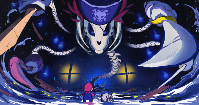 3boys, admiral_bobbery, bone, cortez, gloves, glowing, glowing_eyes, hat