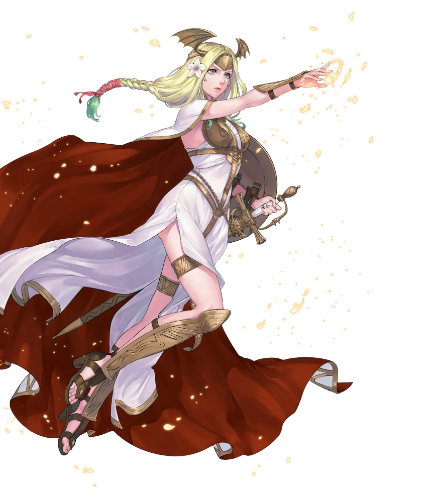 1girl, arm_guards, armor, aureolin31, blonde_hair, braid, cape, chain