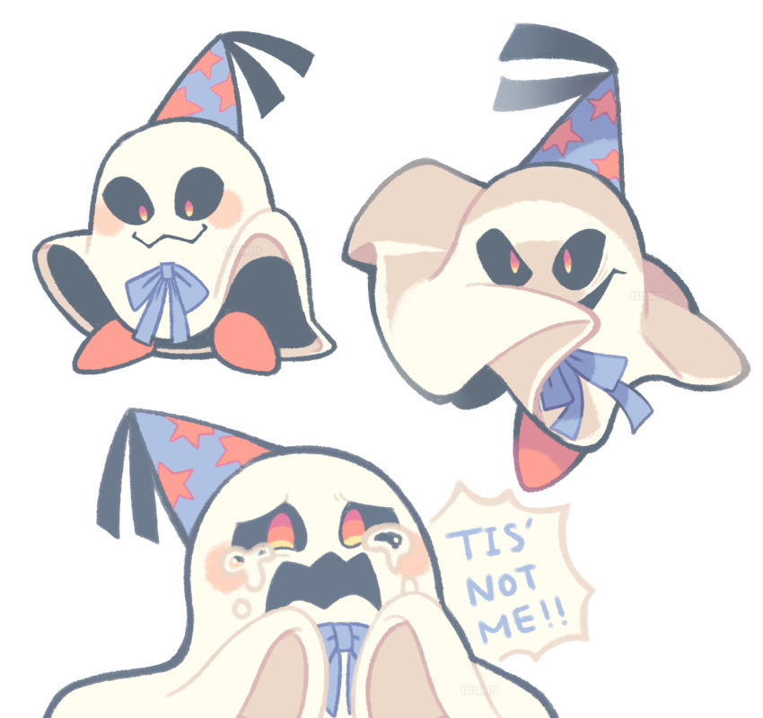 blue_bow, blush_stickers, bow, crying, doopliss, english_text, ghost, hat