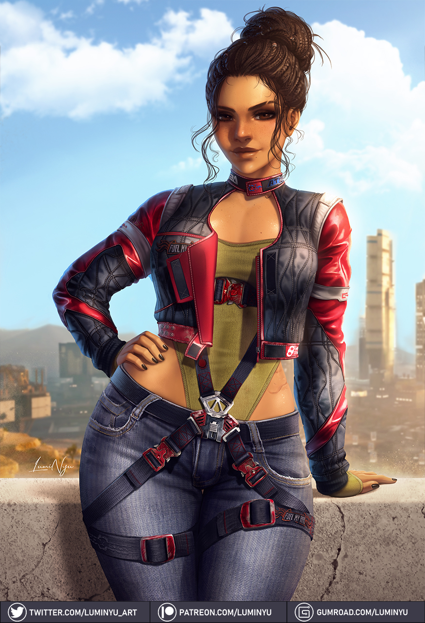 1girl, belt_collar, biker_clothes, black_nails, breasts, collar, cropped_jacket, cyberpunk_2077