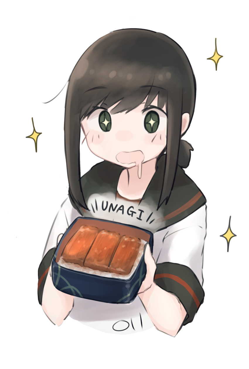 1girl, absurdres, ahoge, black_hair, black_sailor_collar, eel, fubuki_(kantai_collection), highres