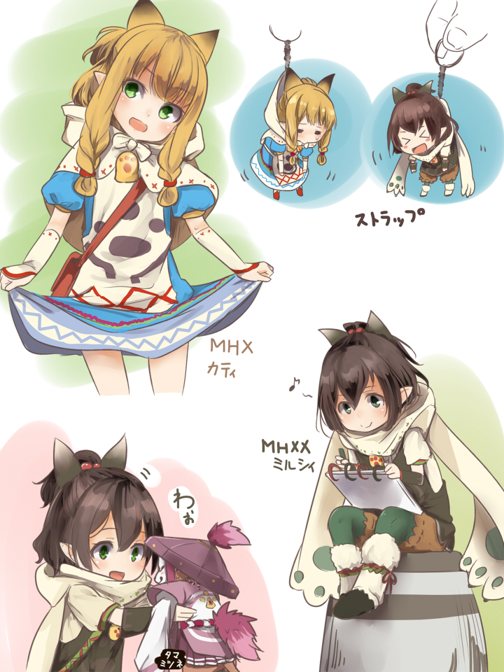 >_<, 2girls, :d, =_=, akino_shuu, animal_ears, bangs, blonde_hair