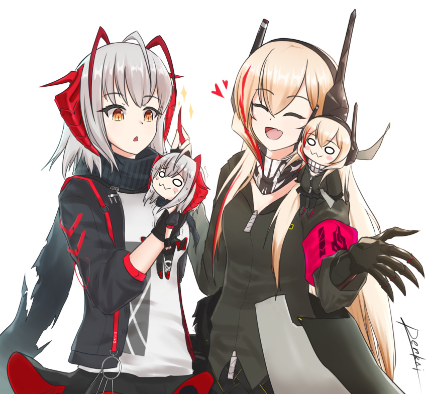 4girls, absurdres, ahoge, arknights, armband, bangs, black_gloves, black_jacket