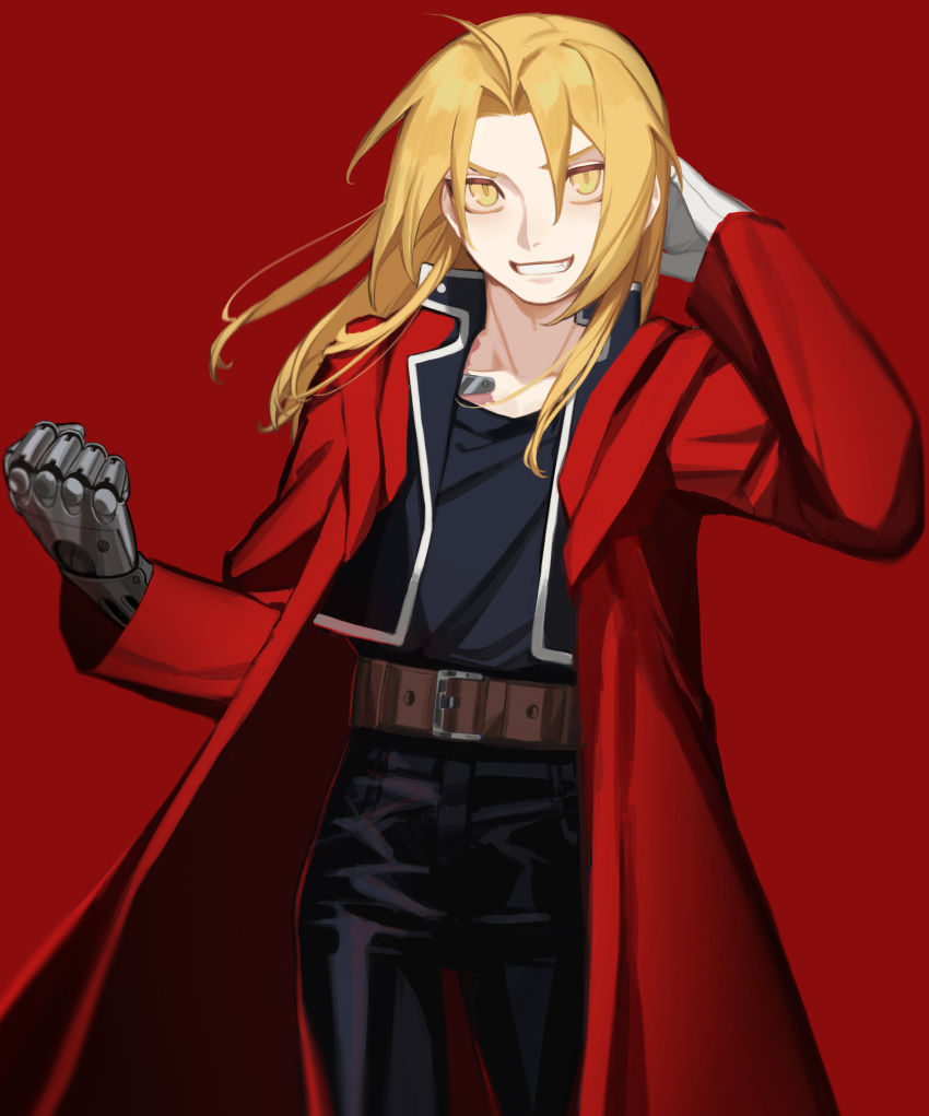 1boy, absurdres, ahoge, belt, belt_buckle, blonde_hair, brown_belt, buckle