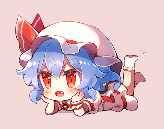 1girl, 60mai, bat_wings, blush, brooch, chibi, collared_dress, commentary_request