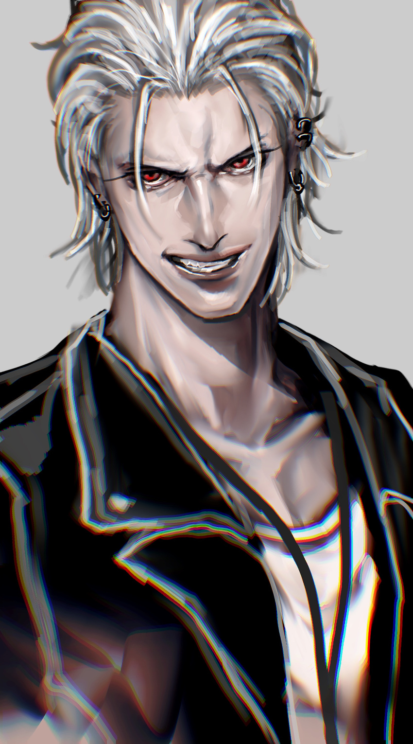 1boy, absurdres, aohitsugi_samatoki, black_jacket, chromatic_aberration, collarbone, ear_piercing, highres