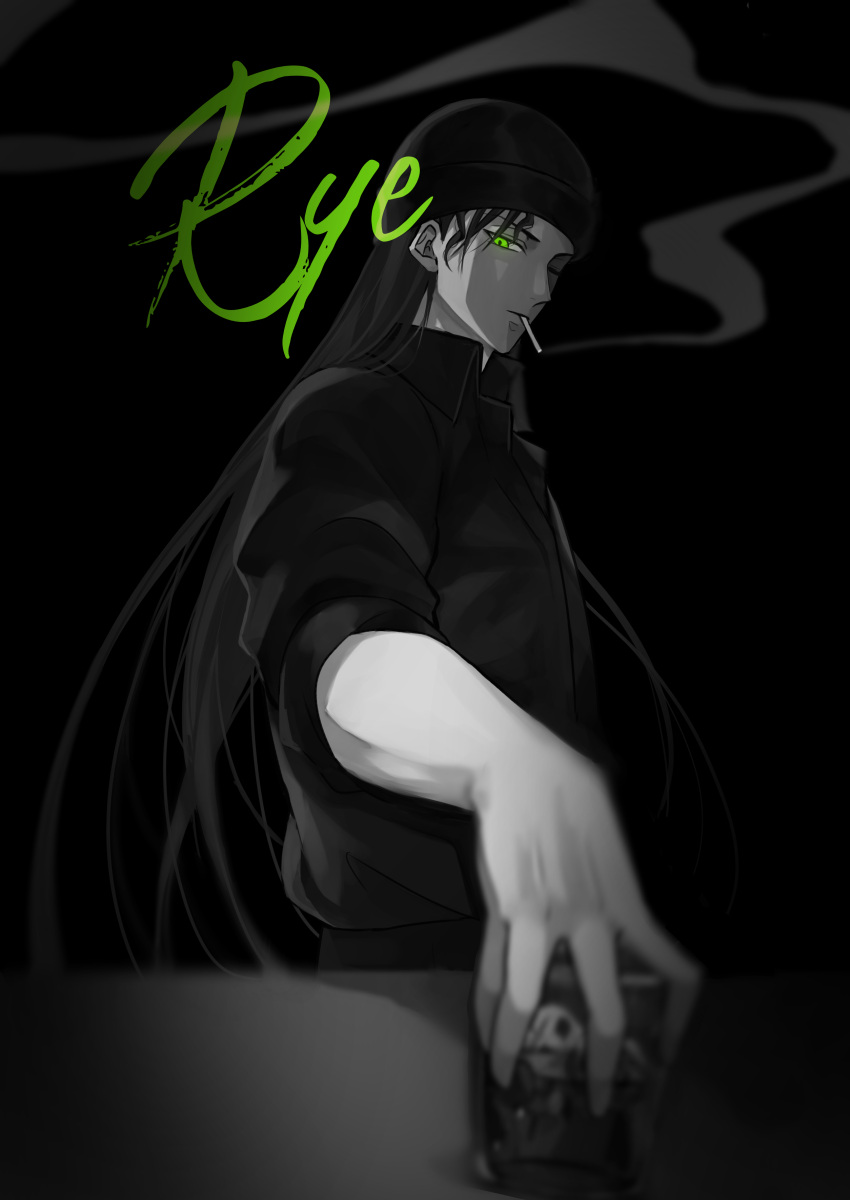 1boy, absurdres, akai_shuuichi, alcohol, bangs, beanie, black_background, blurry