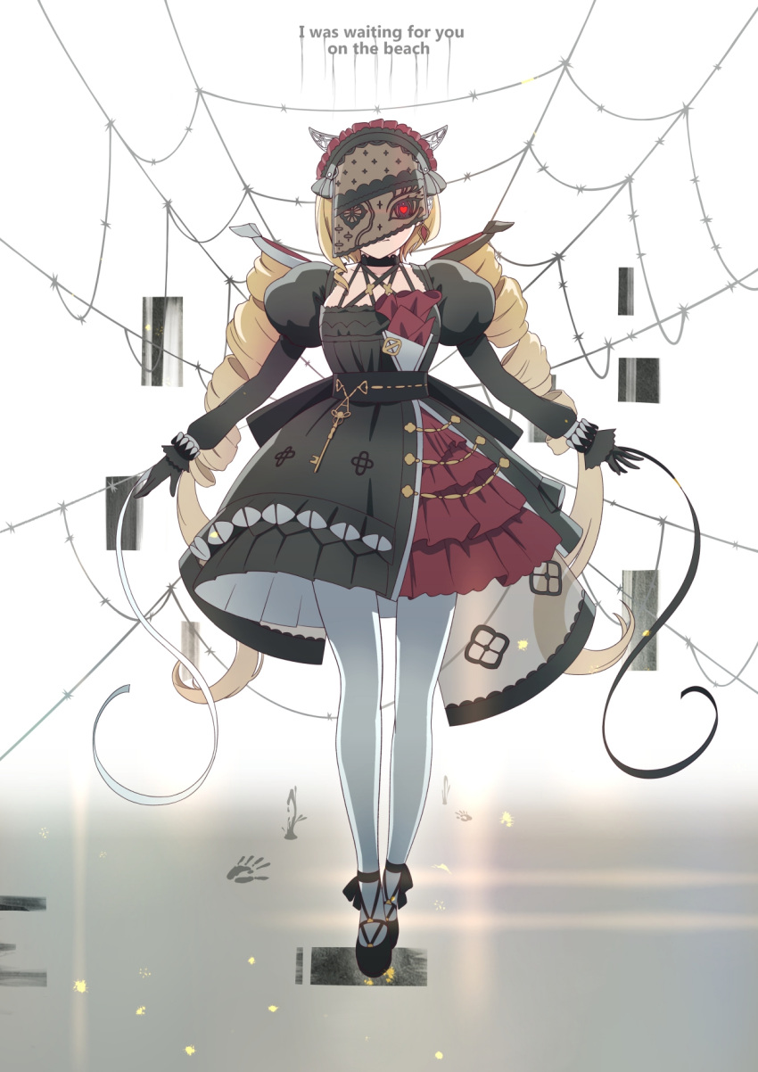 1girl, aki_rosenthal, arms_at_sides, asymmetrical_hair, black_dress, black_footwear, black_gloves, blonde_hair