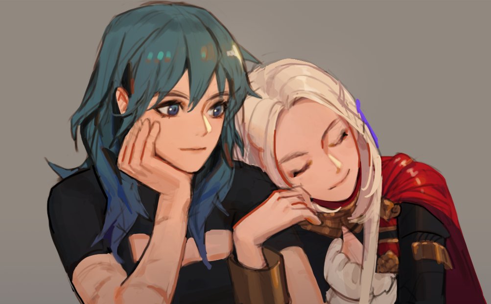 2girls, blush, byleth_(fire_emblem), byleth_eisner_(female), cape, cravat, edelgard_von_hresvelg, fire_emblem