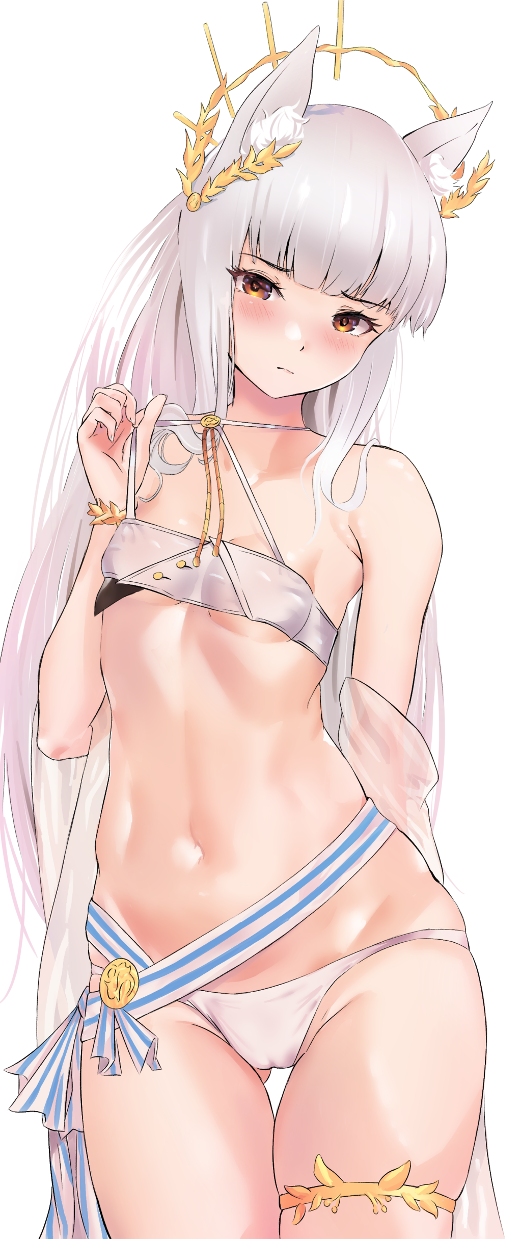 1girl, absurdres, animal_ear_fluff, animal_ears, arknights, ass_visible_through_thighs, bandeau, bangs